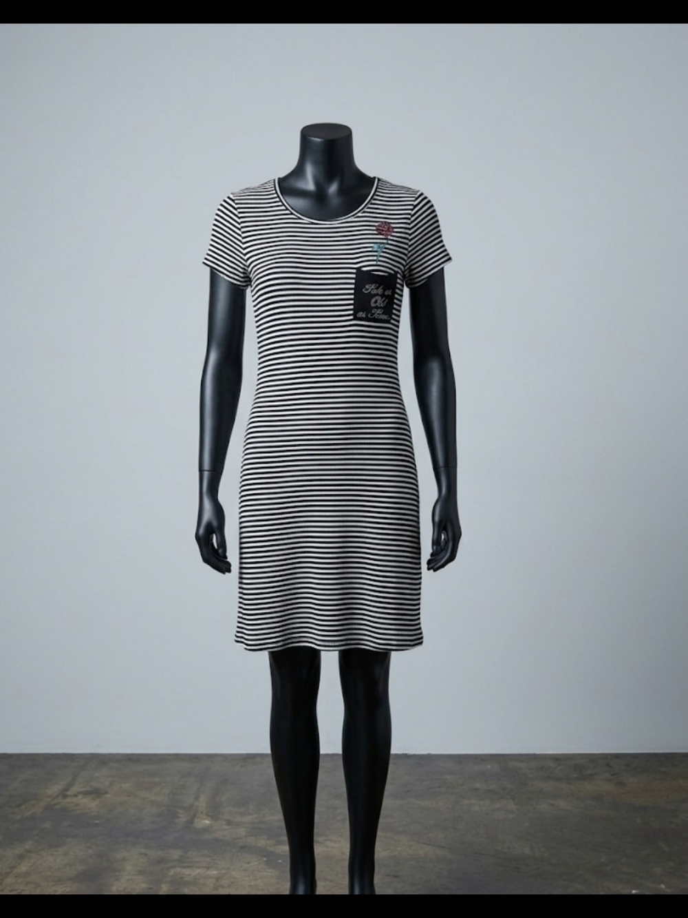 Disney Beauty and the Beast Striped Pocket T-Shirt Dress Small Rose Black White